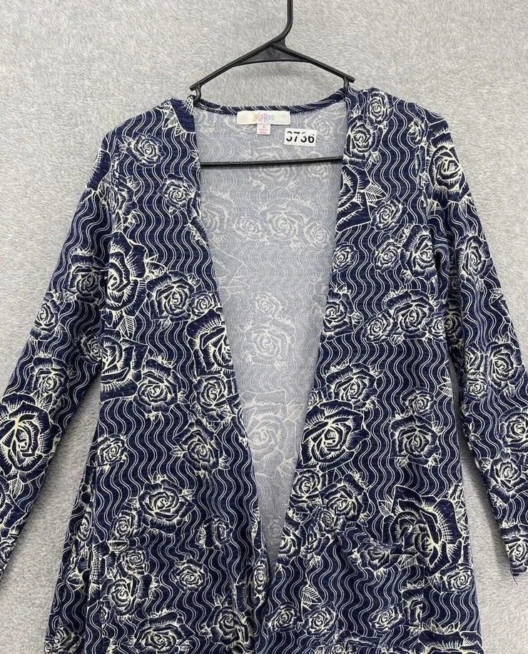 Lularoe Women's Open Front Cardigan Blue Floral Long Sleeve Full Length Small - Image 10