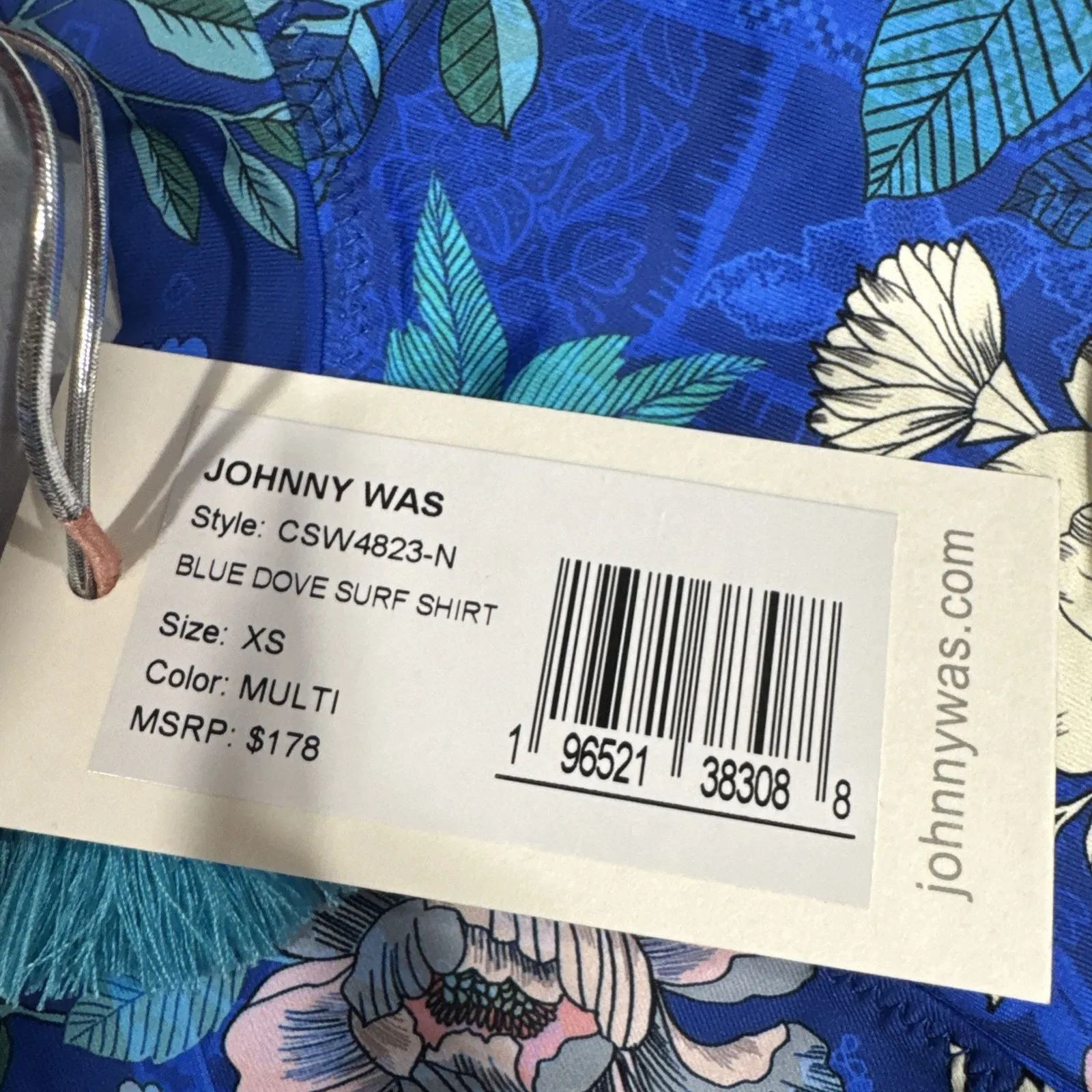 Johnny Was Blue Dove Surf Shirt Size XS Blue Floral Rash Guard Beach Cruise - Image 3