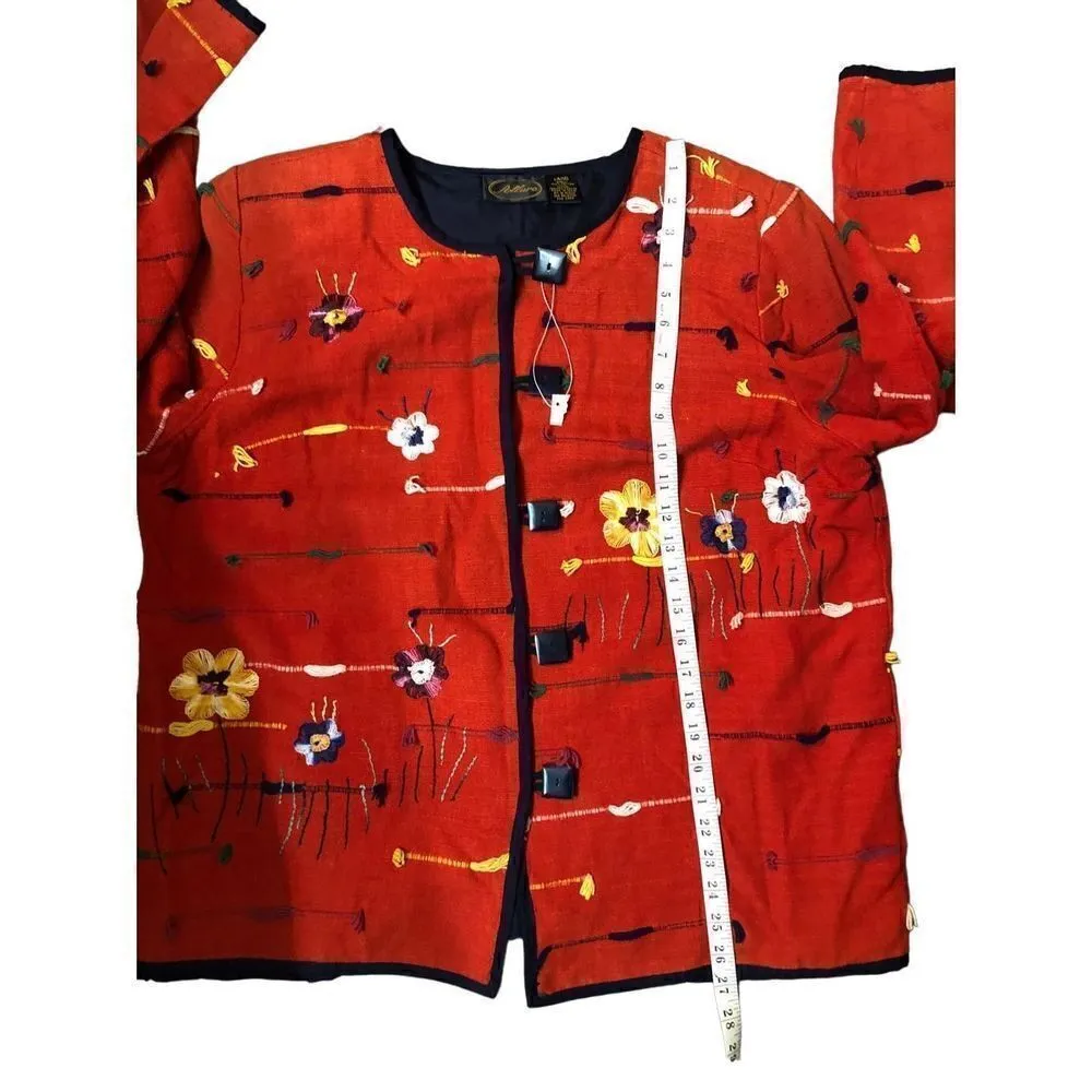 Allure cotton woven art to wear embroidered floral shacket size 14/16 L Red Size L - Image 9