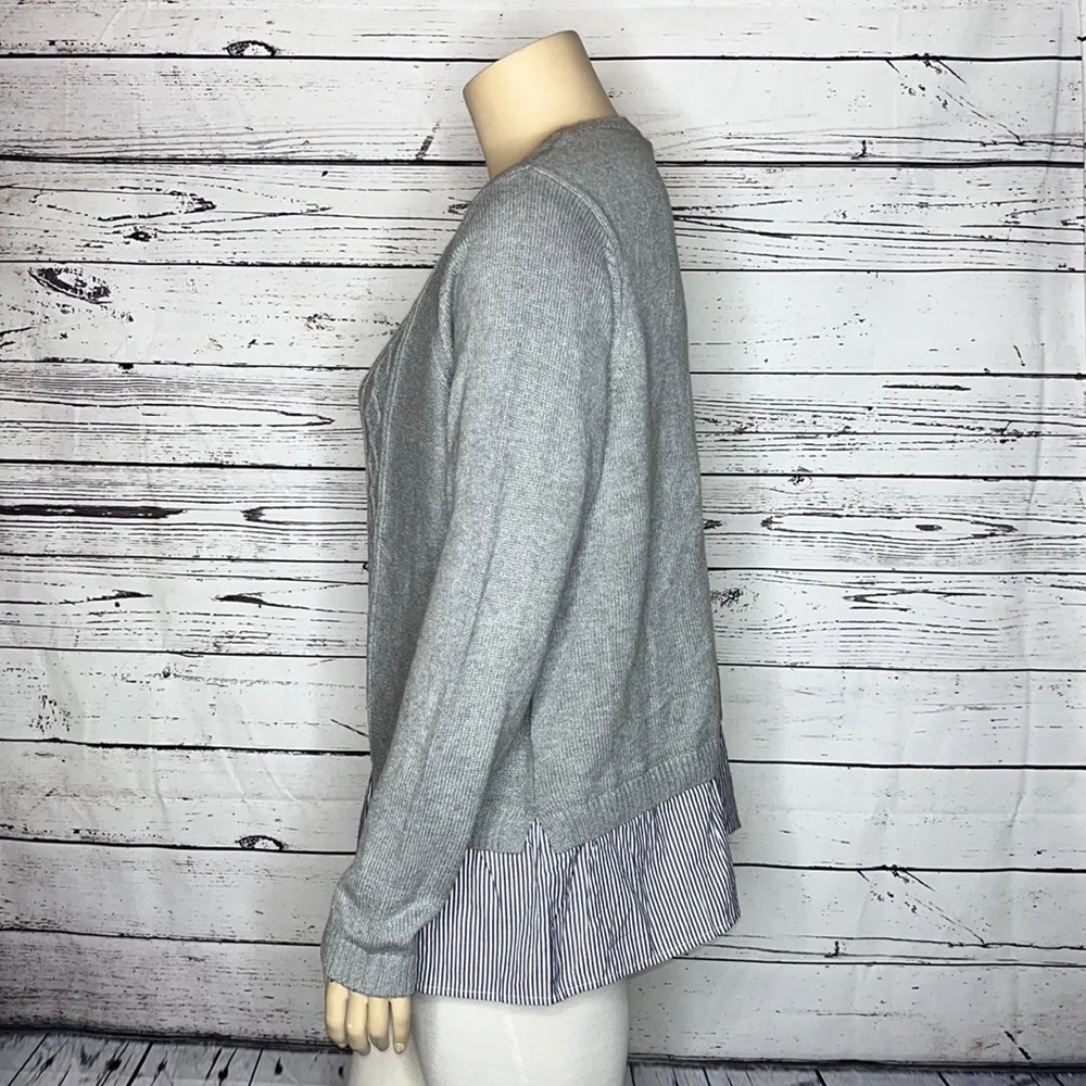 Crown & Ivy Curvy NWT Size 2X Gray - Blue & White Stripe Layered Sweater Top - Image 3