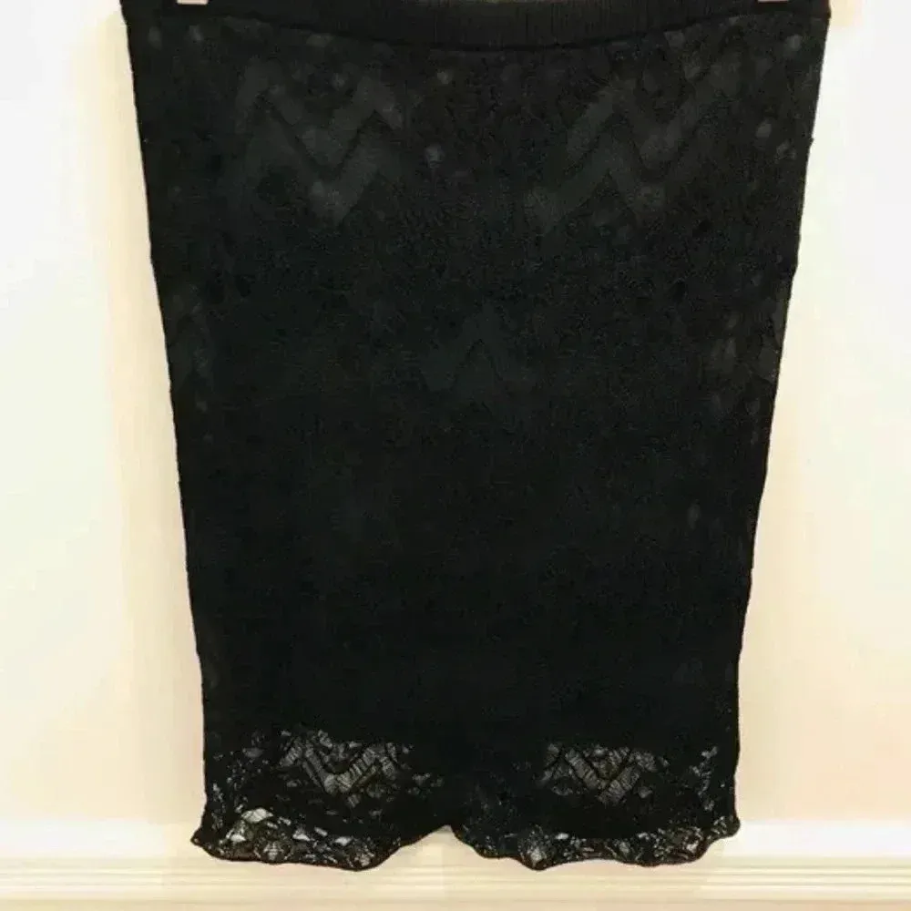 EILEEN FISHER Black Gray Knit Crochet Lace Overlay Straight Pencil Skirt Size XS - Image 5