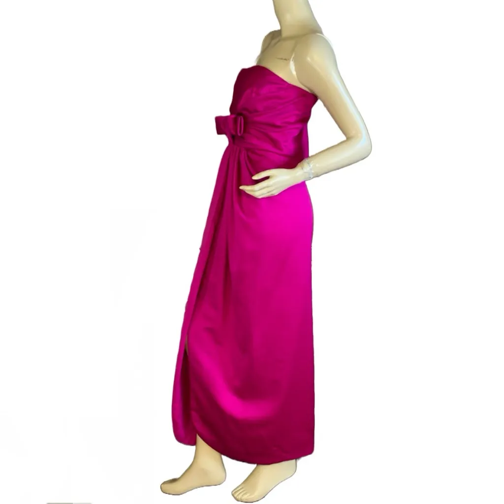 VINTAGE 1980'S JEWEL TONE PINK VICTOR COSTA STRAPLESS SATIN FORMAL DRESS (8) - Image 7