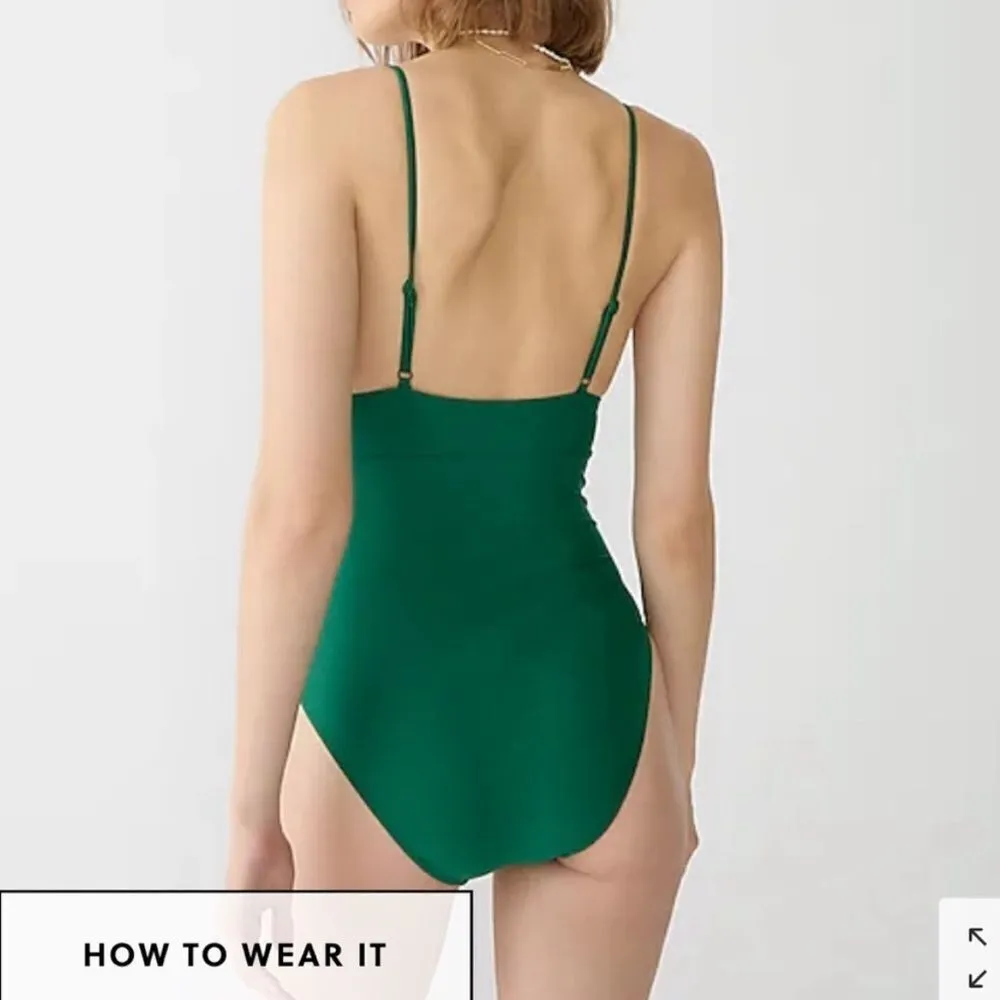 NWT J. Crew Plunge Deep V French One-Piece Swimsuit Jungle Green- Size 16 - Image 4
