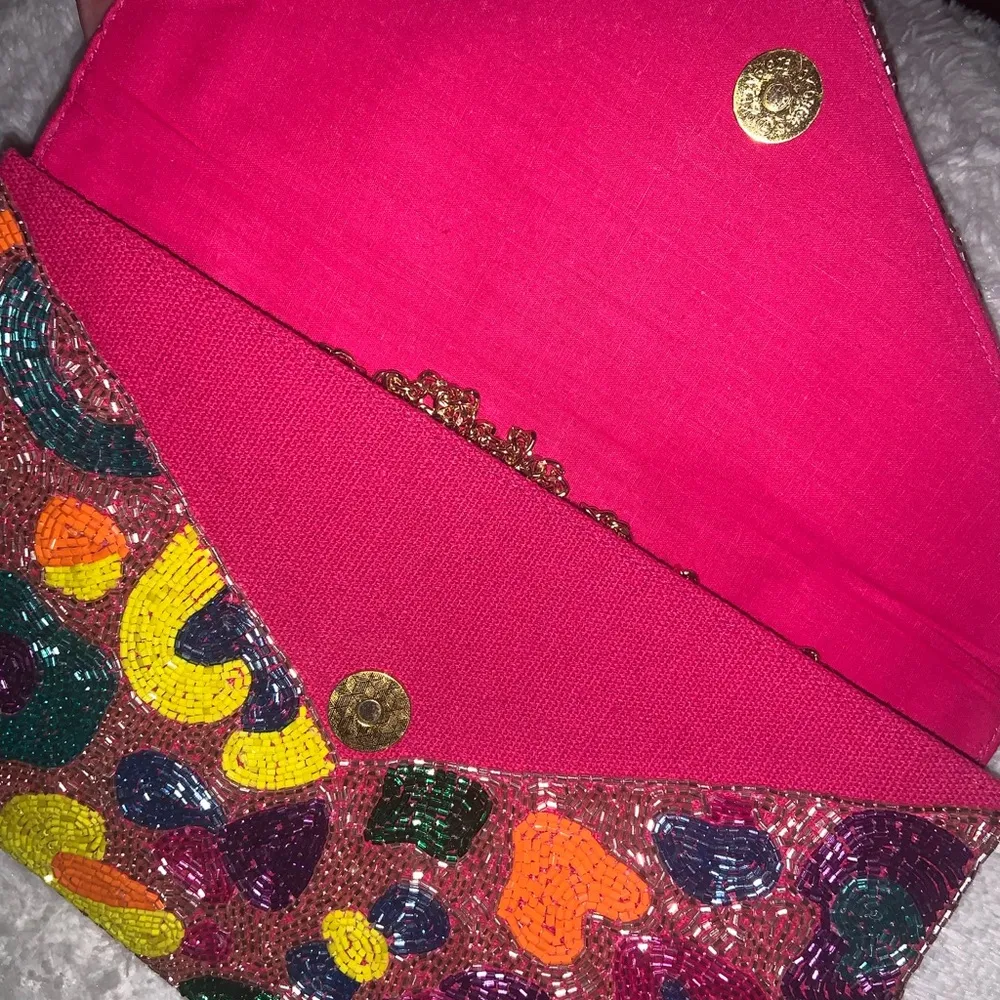 Blush Leo clutch hand beaded NWT COLORFUL boho glam formal crossbody formal Nwt - Image 3