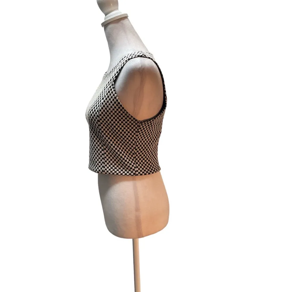 Black & White Checkered Cropped Zip Back Stretchy Lined Tank Top M - Image 2