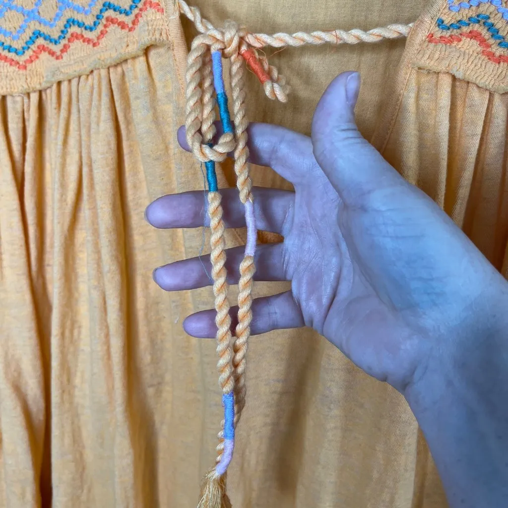 Free People Orange Boho Market Embroidered Cotton Tunic Medium - Image 4