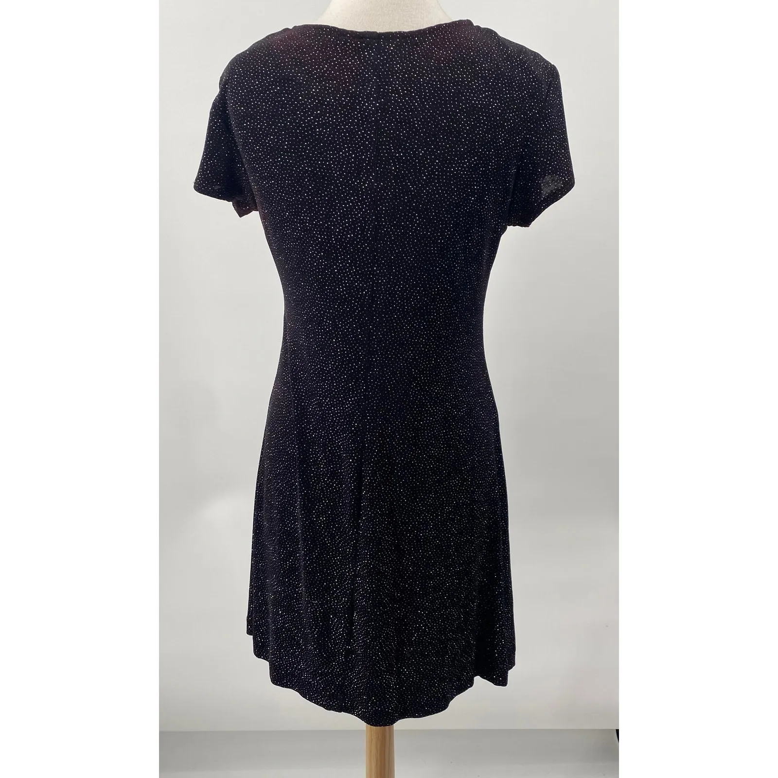 Vintage 90s Betsy & Adam Mini Dress Sparkle Stretch Knit Black Silver NEW Medium - Image 6