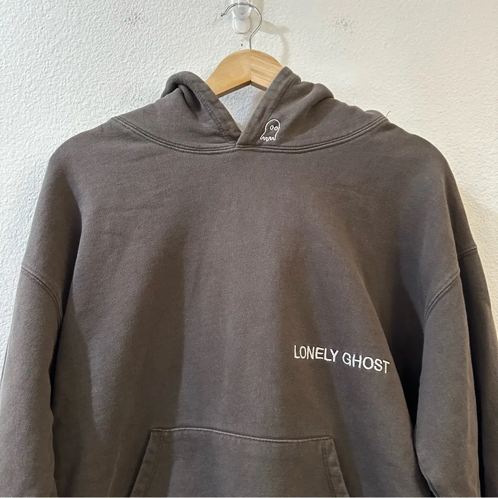 Lonely Ghost Unisex Long Sleeve Embroidered Logo Pockets Hoodie Size Large Grey - Image 2