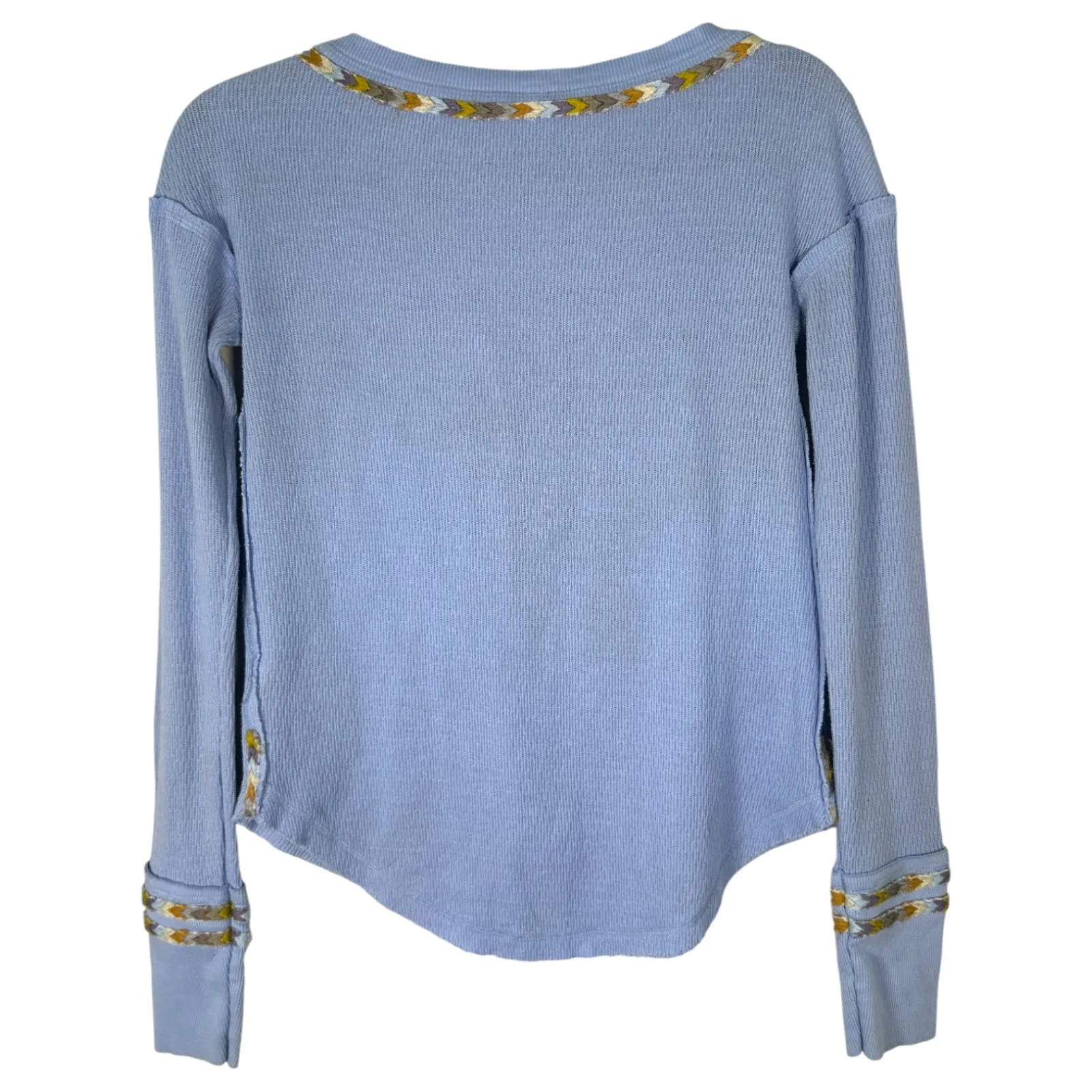 Free People We the Free Rainbow Thermal Henley Long Sleeve Blue Size XS - Image 8