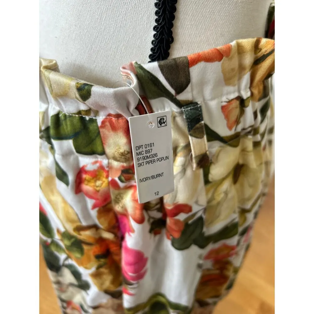 NWT Antonio Melani Cream Pink Green Magnolia Print Belted A-Line Skirt - Image 5