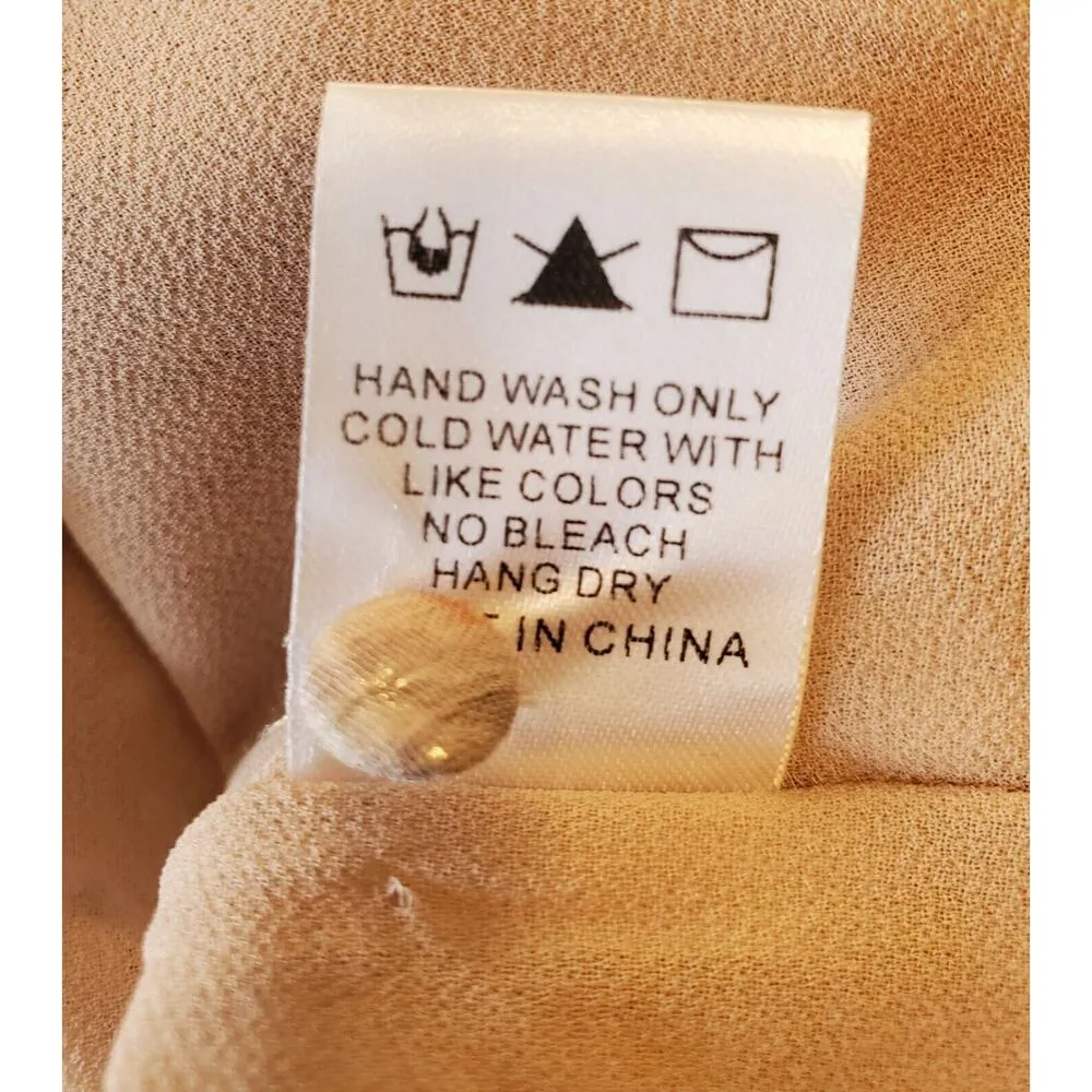 Aura Women Beige Floral 100% Polyester Round Neck Long Sleeve Top Blouse Size S - Image 11