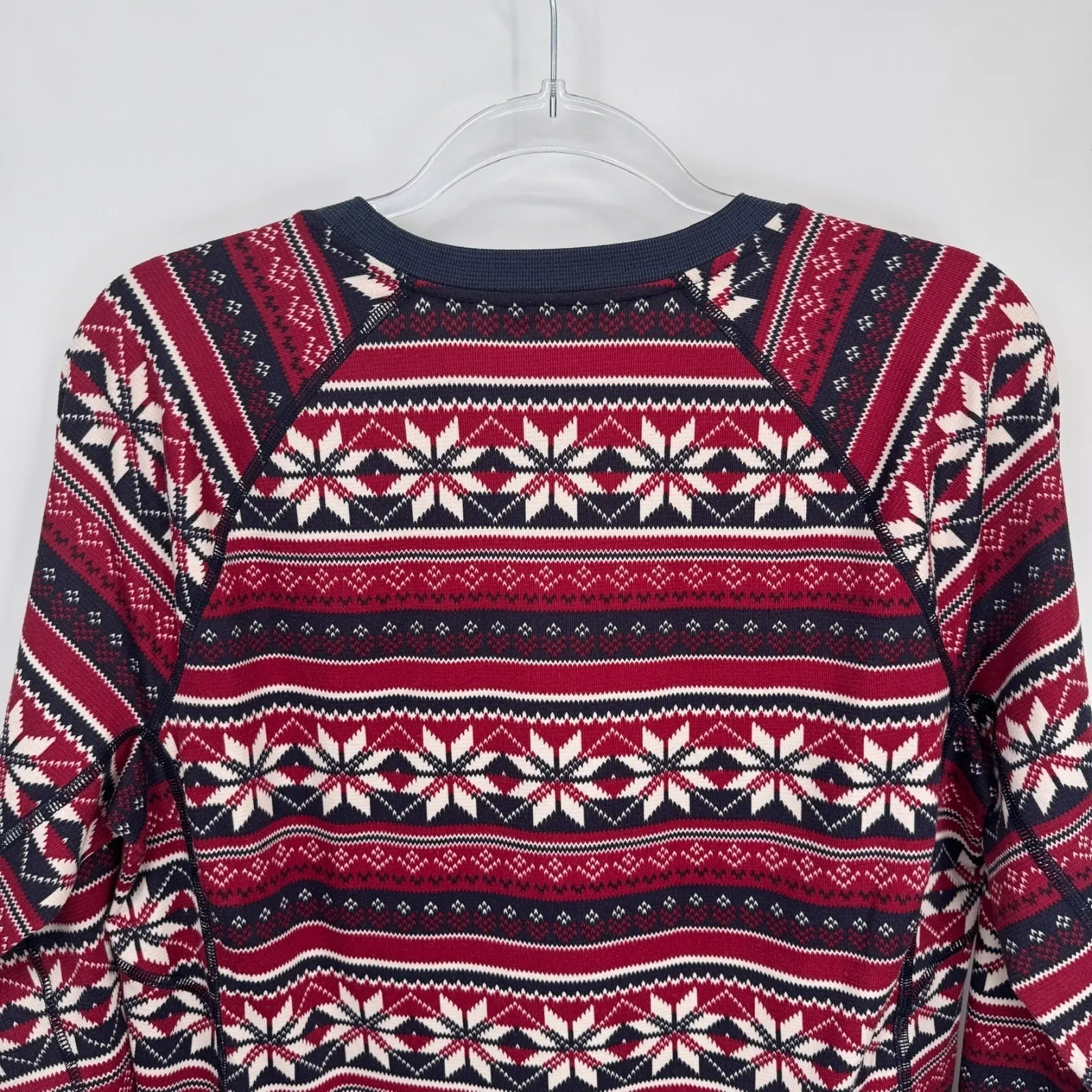 L.L. Bean Waffle Knit Thermal Top Womens XLP Red Blue White Winter Holiday Print Size undefined - Image 7