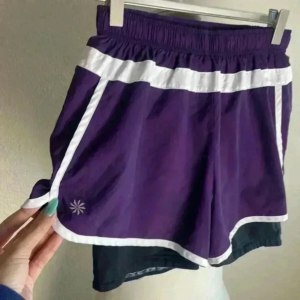 Athleta Women's‎ Purple Hana 2 in 1 Shorts Athletic Running Biker Shorts XS - Image 3