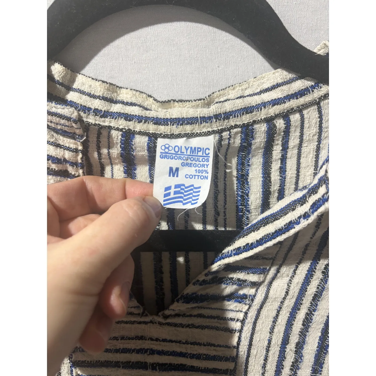 Olympic Grigoropoulos Gregory Cotton Striped V Neck Short Sleeve Top Size M Blue Size M - Image 6