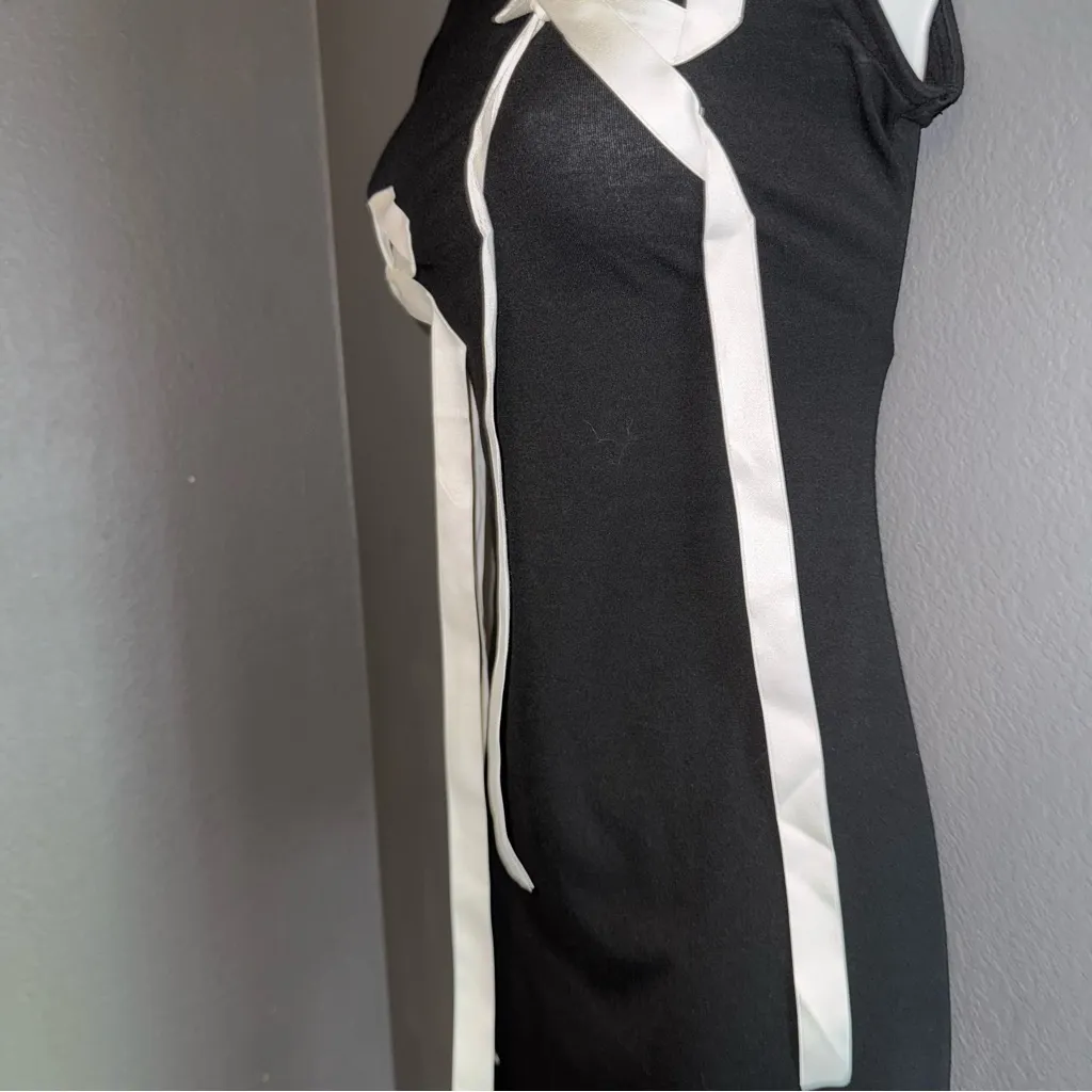 Cider Cute Black Short Sleeve Mini Dress w White Ribbon Bows Womens Medium - Image 6