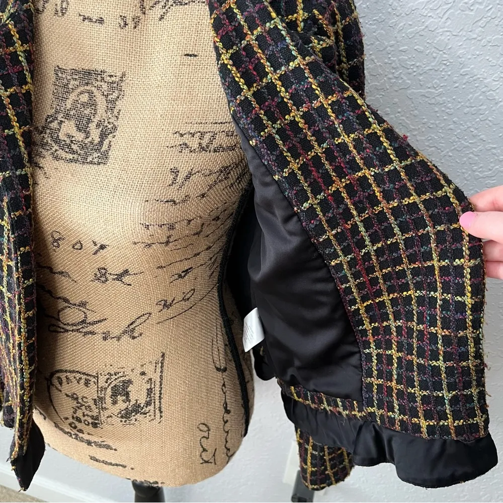 Slate & Willow Size M Shaina Lined Plaid Jacket Fall Colorful Retro Ruffle - Image 3