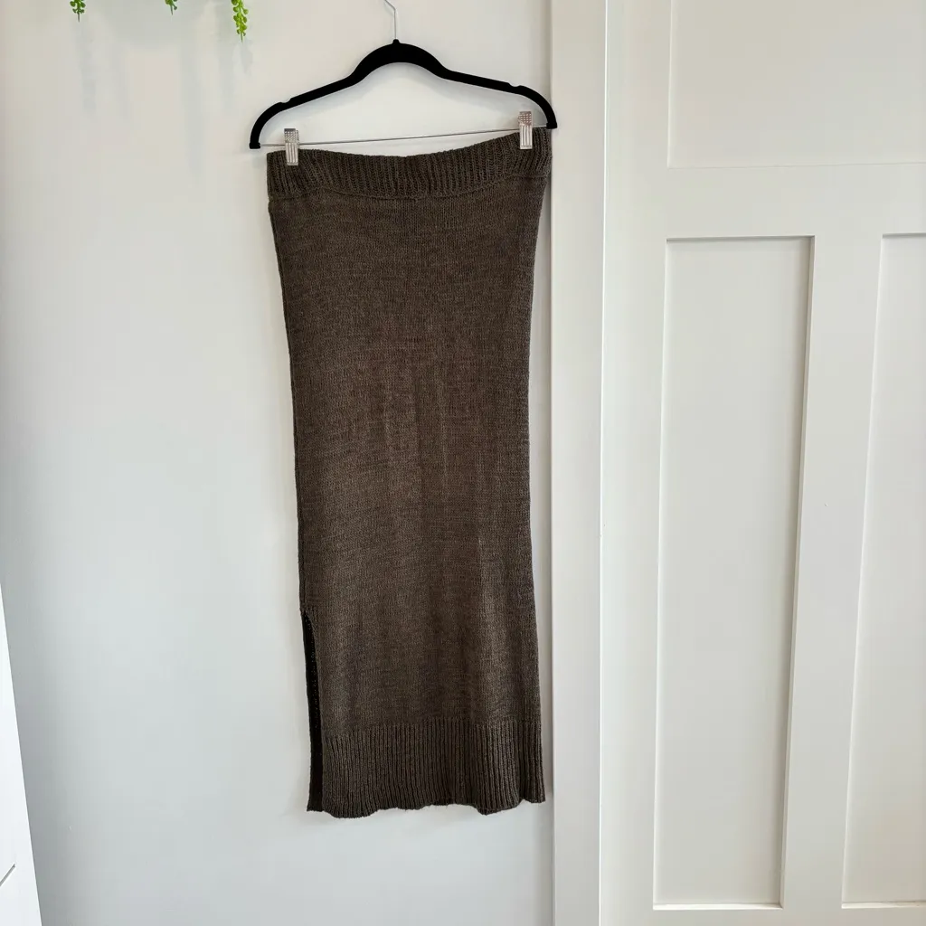 The Nines Boutique Olive Green Chunky Knit Midi Skirt Side Slit Women's Size M/L Size M - Image 5