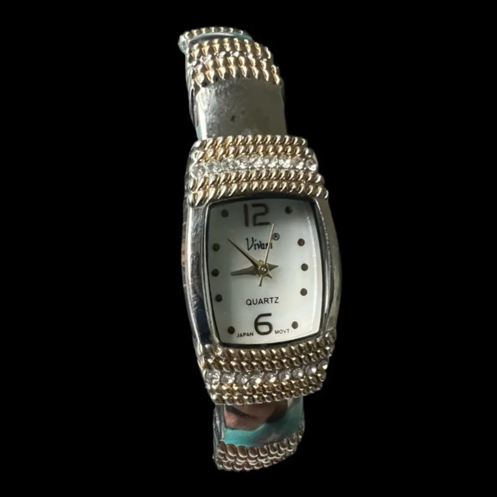 Vivani Ladies Cuff Watch with Crystals and Two Tone Gold Tone Color - Image 3