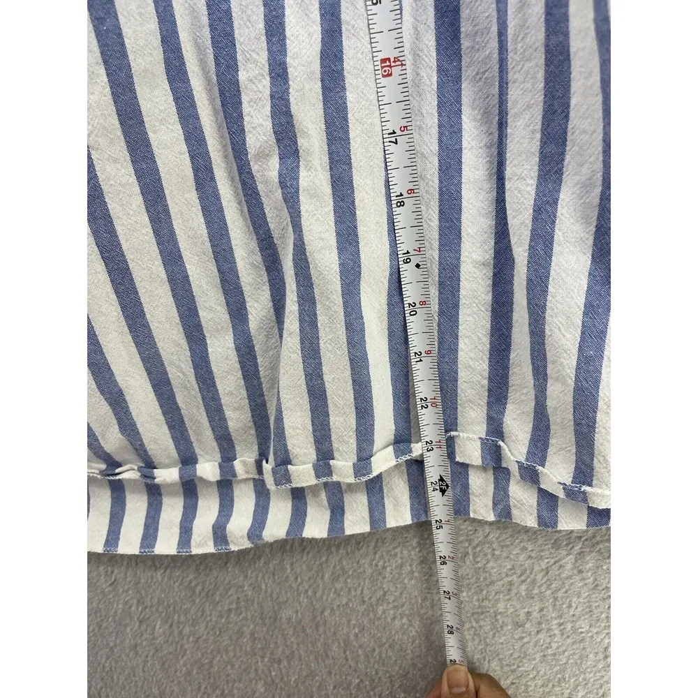 Freesia Women's Off Shoulder Dress Blue Striped Embroidered Trim Size Medium - Image 6