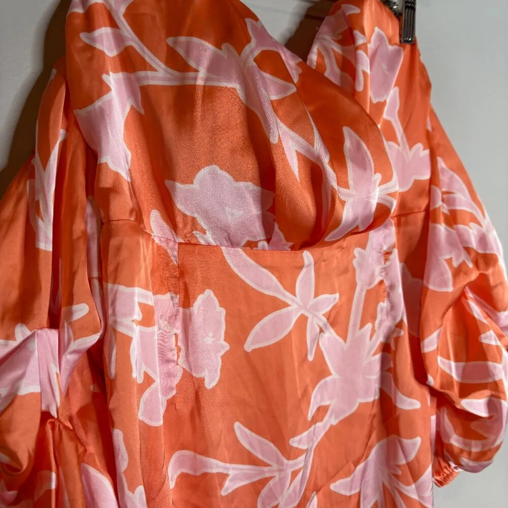 Lulus Baros Coral Orange Floral Print Off-the-Shoulder Bodycon Dress - Image 3