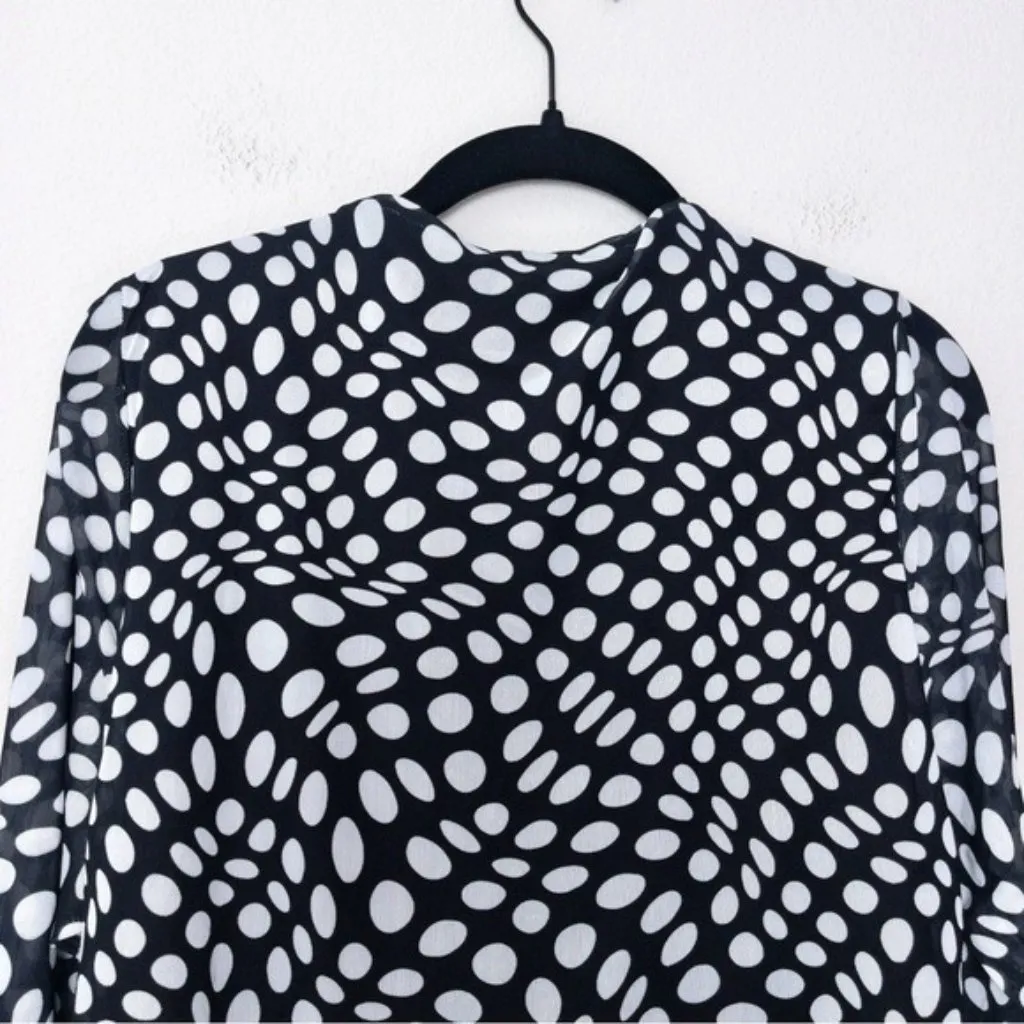 NEW 11 Honore Polka Dot Mesh Ruched Top 1 Black White 14-16 Stretch Vneck Sheer - Image 6