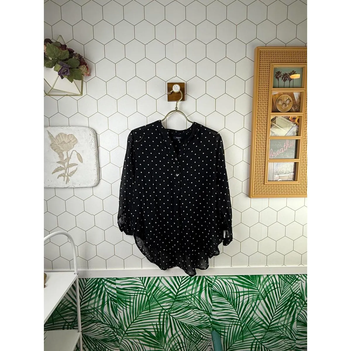 Madewell Black Henley Style Dot Print Shirt - Size - XS - Image 2