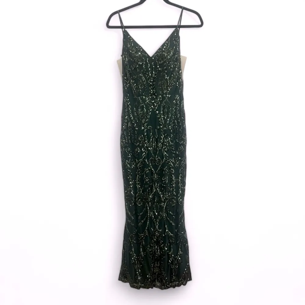 Emerald Green Sequined Mermaid Dress with lace up back size 2 - Image 2