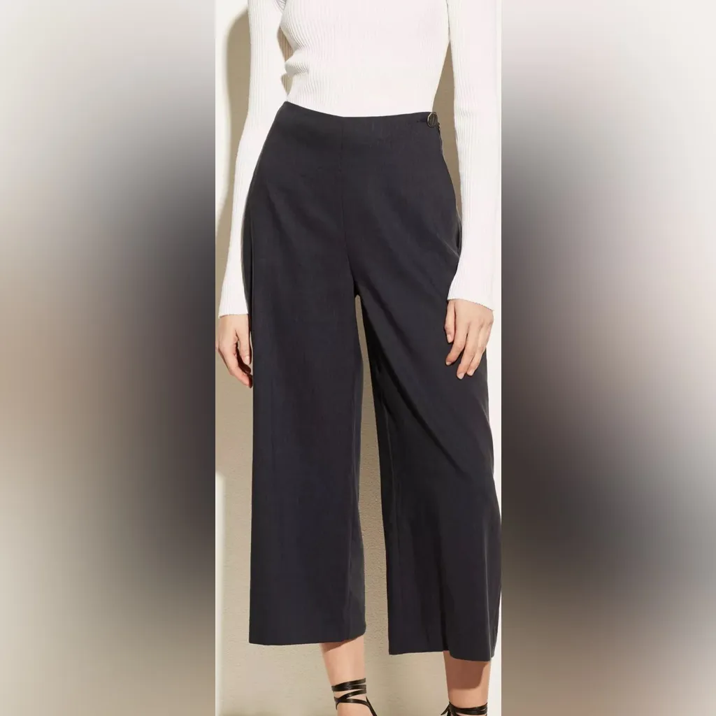 Vince High Waist Crop Wide Leg Navy Side Zip Quiet Luxury Career Coastal Size 2 - Image 3