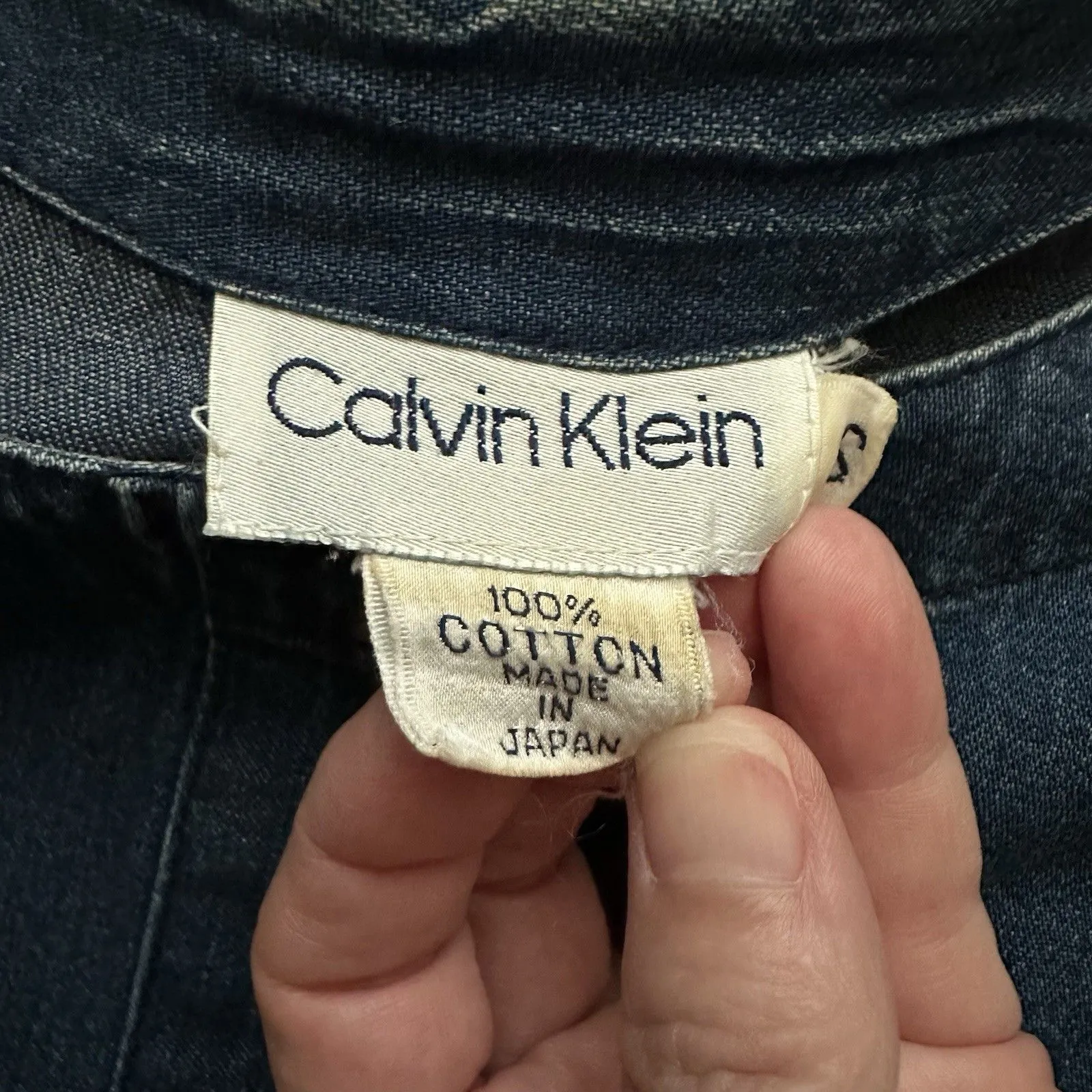 Calvin Klein Denim Dress Women’s Large Long Sleeve Button Up Vintage Retro Blue - Image 2