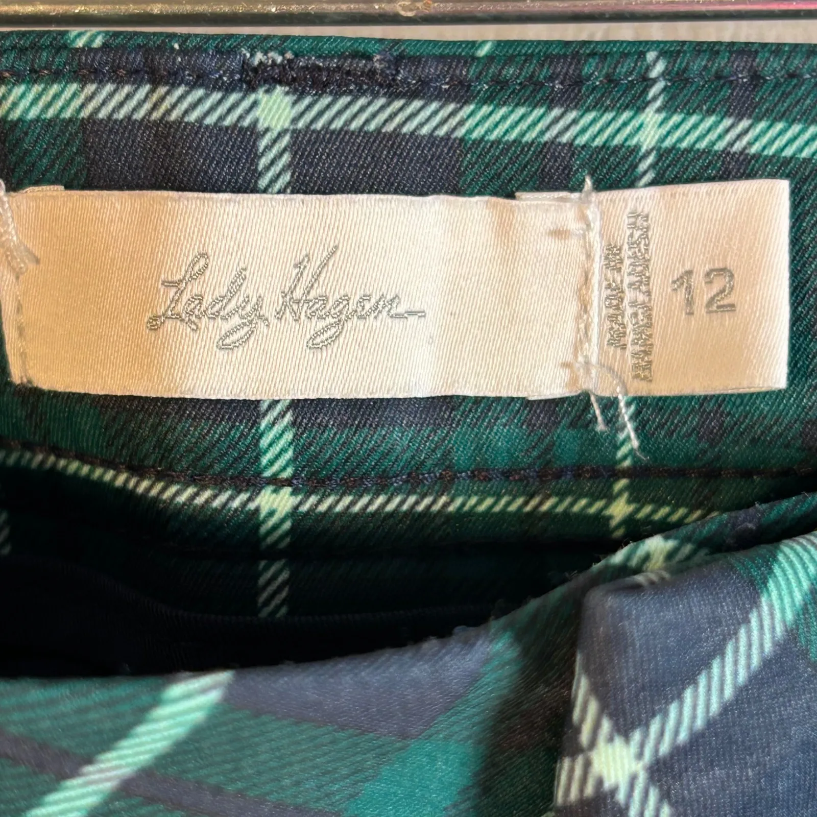 Lady Hagan Plaid Golf Pants Women Size 12 Green Navy White Straight Leg - Image 3