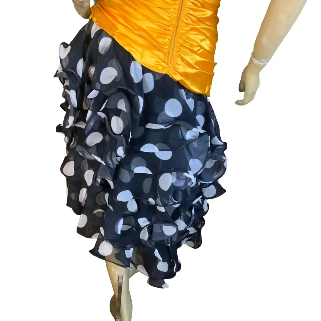 VINTAGE 1980'S PAT RICHARDS BLACK & YELLOW SEQUIN & POLKA DOT RUFFLE DRESS (8) - Image 10