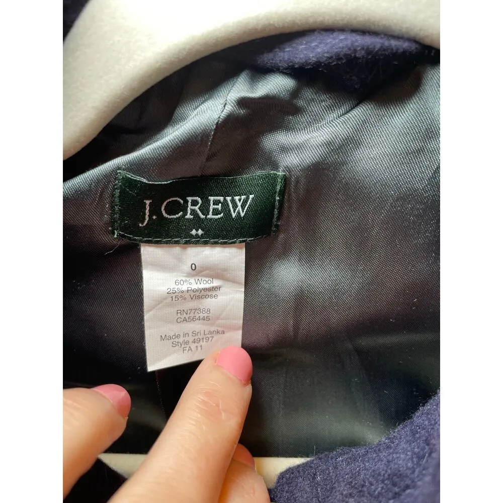 J. Crew Women 0 Navy Blue Preppy Large Gold Button Wool Pea Coat Classic Vintage - Image 8