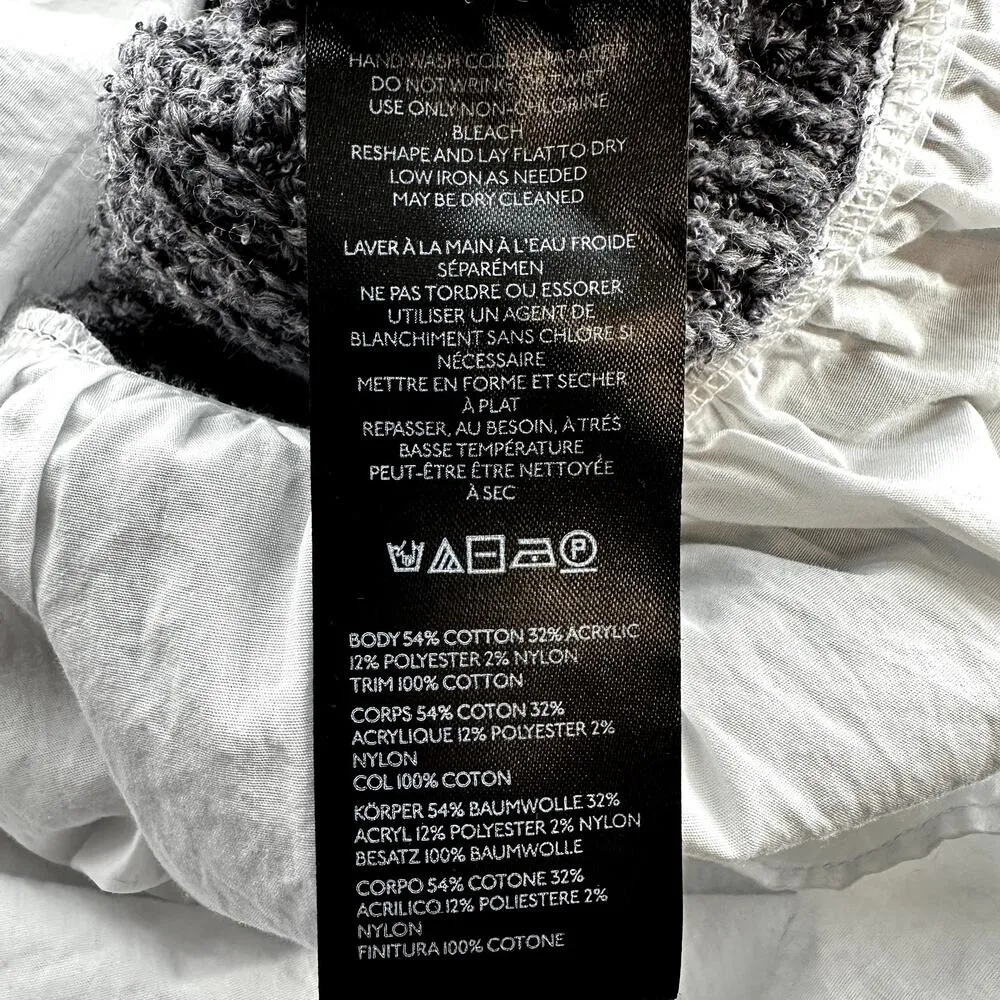 Anthropologie Cropped Twofer Cardigan Sweater Layered Button Down Gray White XS - Image 4