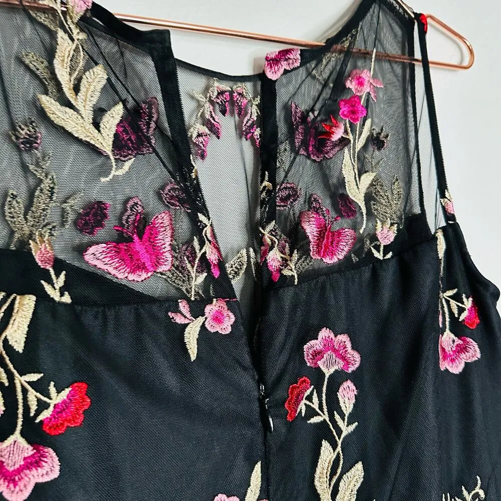 SHOSHANNA MIDNIGHT Black Pink Bayard Embellished Floral Mesh Mini Dress Size 8 - Image 11