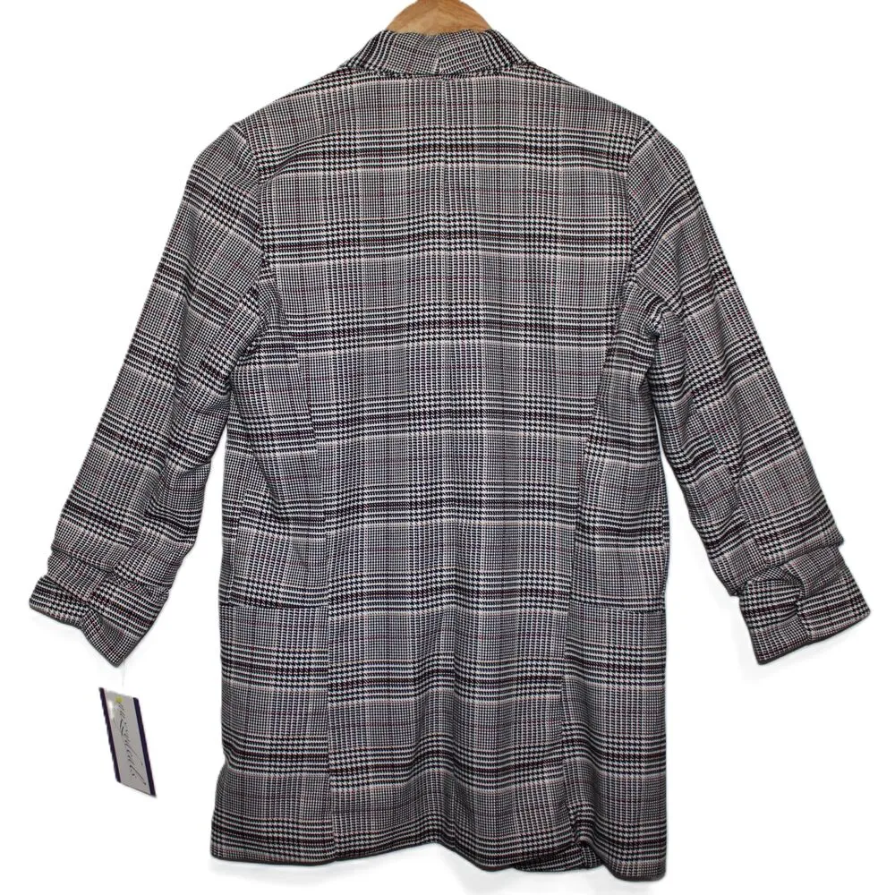 NWT Womens Candies Oversized Blazer Black Plum Purple Plaid Long Sleeve Size XS - Image 2