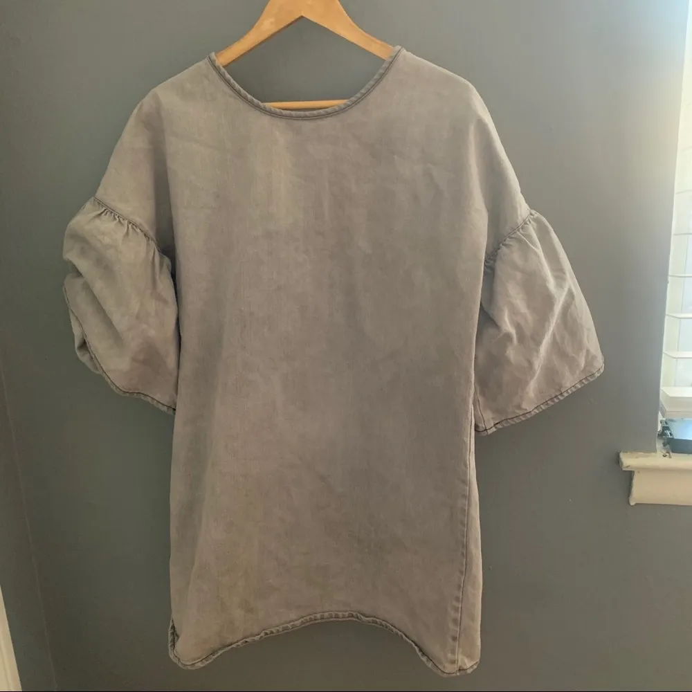 ASOS gray denim lace up ruffle shift dress - Image 10