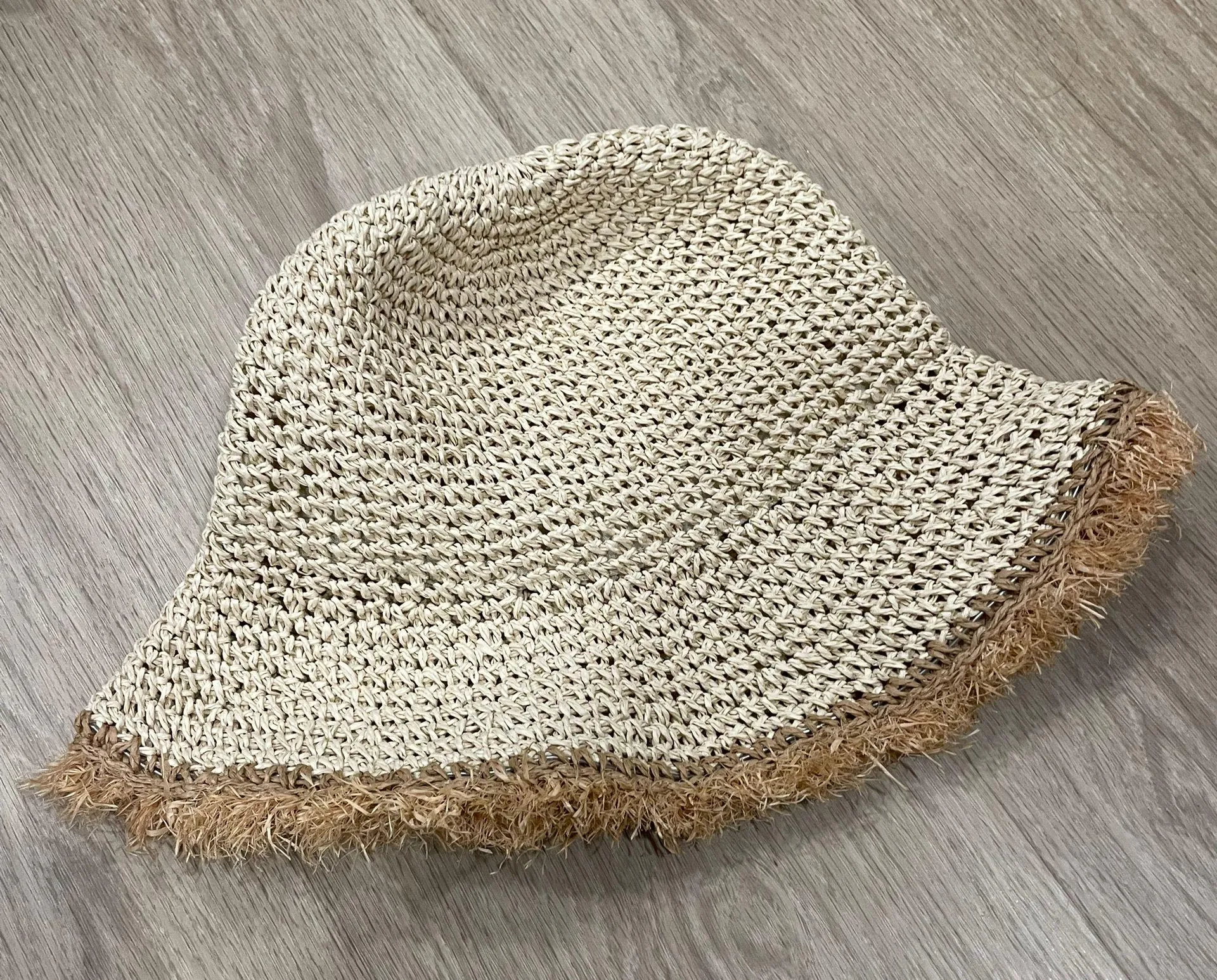 Womens Sun Straw Hat Summer Travel Foldable Wide Brim Crochet Floppy Beach Hat - Image 2