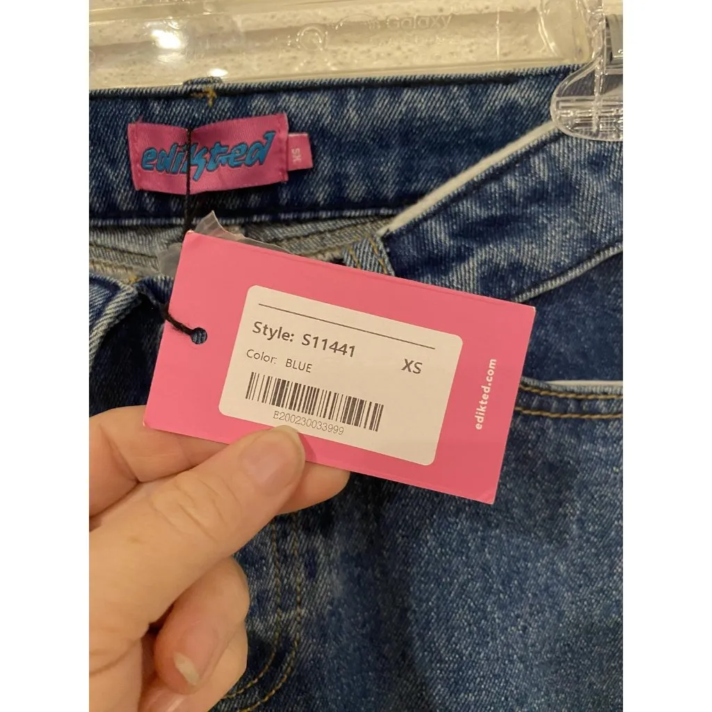 Edikted Jeans Womens Extra Small Blue High Rise Straight Leg Distressed Rips - Image 4