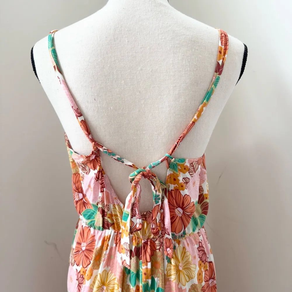 As U Wish Floral Womens Maxi Dress Boho Tie Back Halter Tiered Festival Summer L - Image 4