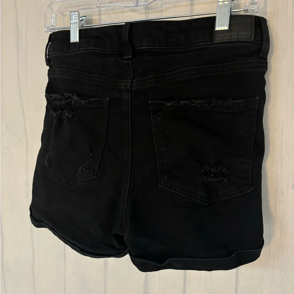 American Eagle Jean Shorts Size 6 Black Stretch Denim Distressed Summer - Image 10