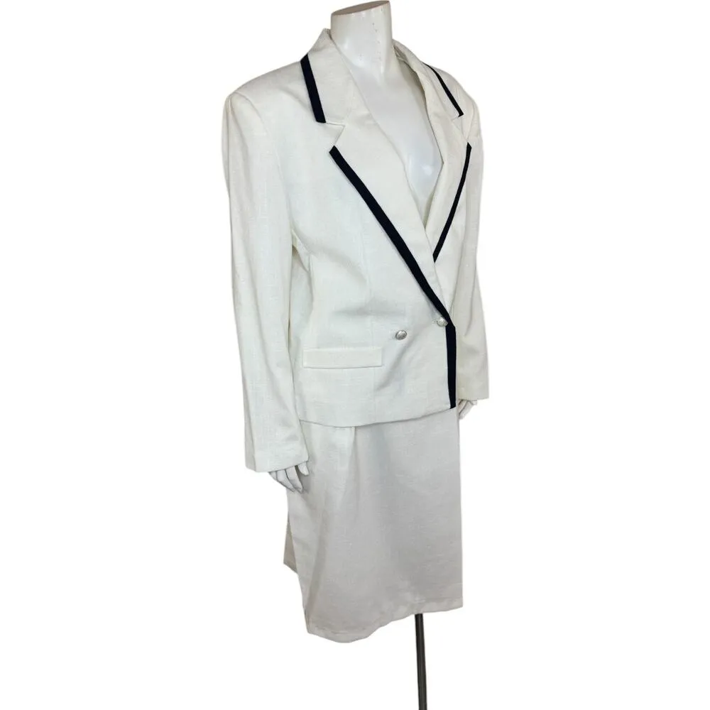 Vintage Russ Womens 2 Piece Blazer Skirt Set White Navy Sie 14 Business Casual - Image 8