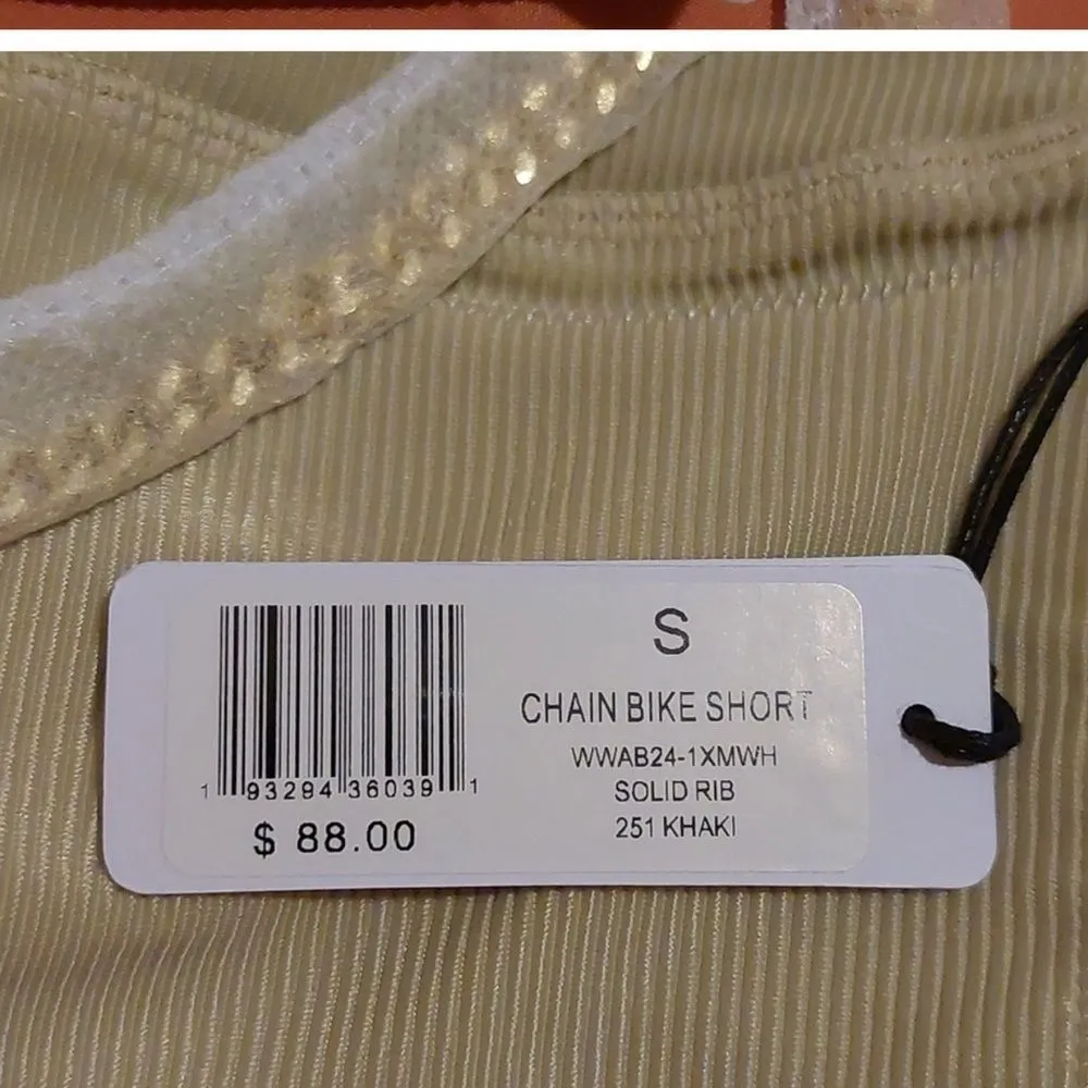 WEWOREWHAT Khaki Bike Shorts With Gold Chain Belt Size Small NWT - Image 6