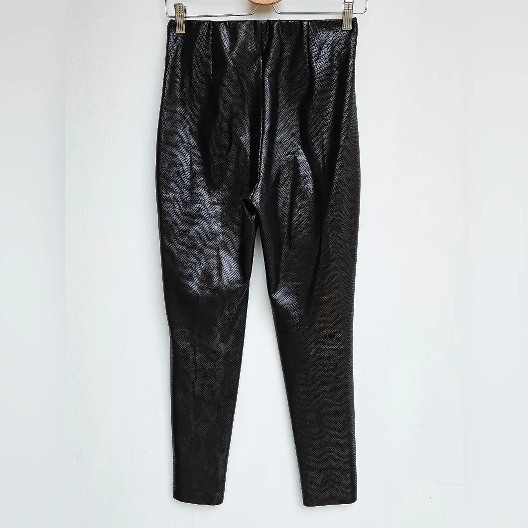 Zara Snakeskin Embossed Faux Leather Print Bonded Leggings Black High Rise - Image 9