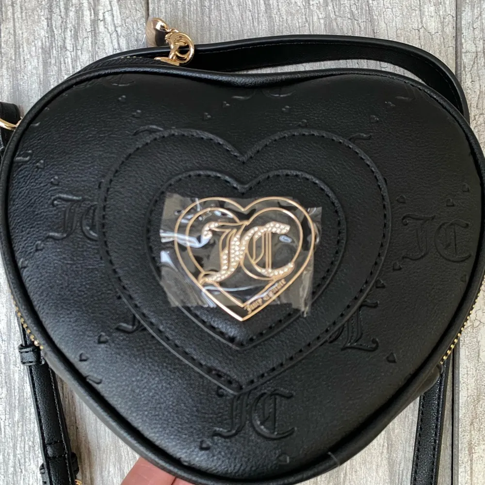 Juicy Couture Black Heart Bag with Top Handle & Crossbody Strap–Rhinestone Charm - Image 4