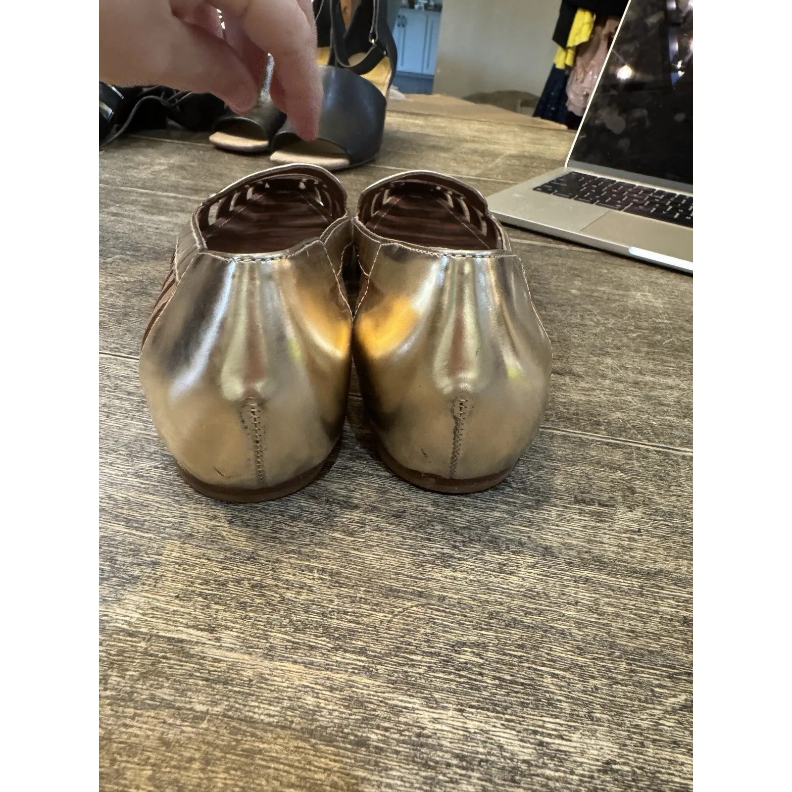 Elizabeth and James Gemma Loafer Gold Multi brown two tone cut out flats - Image 6