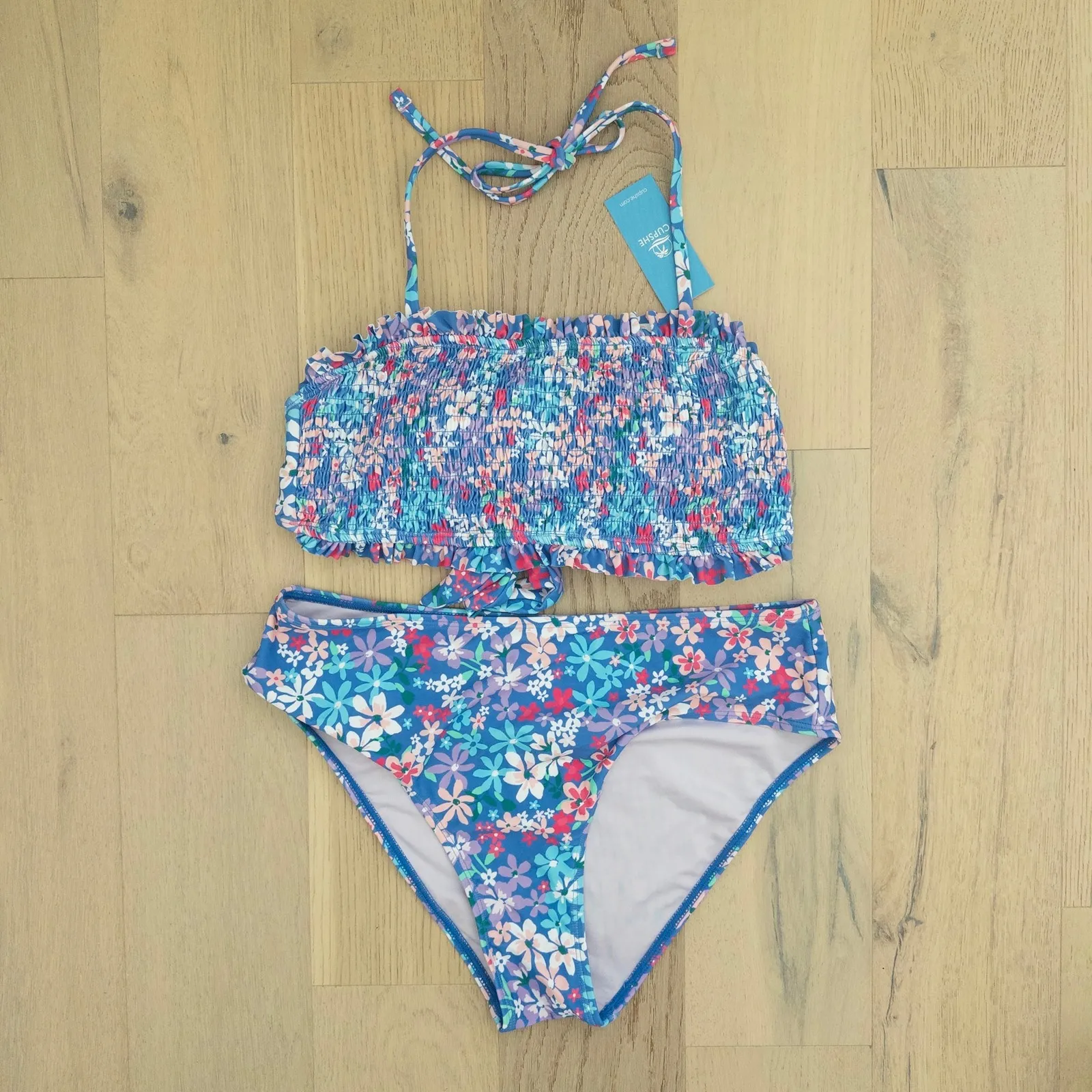 Cupshe‎ Womens Bikini Set Size M Multicolor Floral Smocked Ruffle Swim Cottage - Image 2