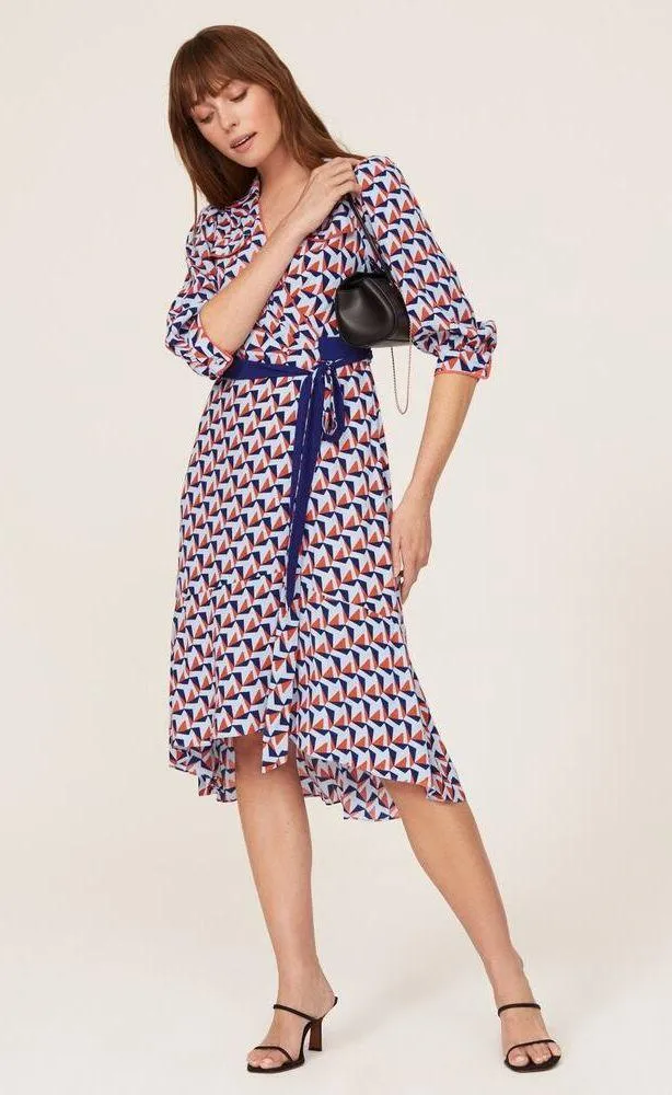 DOANE VON FURSTENBERG Women's Multicolored Geometric Print Ana Wrap Dress Size 8 - Image 2