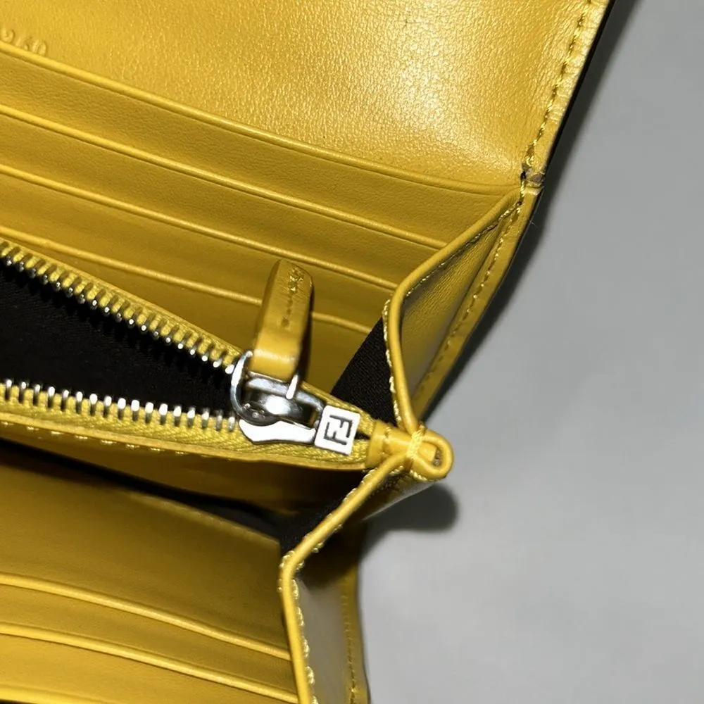 Authentic Fendi Leather Yellow & Brown FF Continental Long Wallet. - Image 6