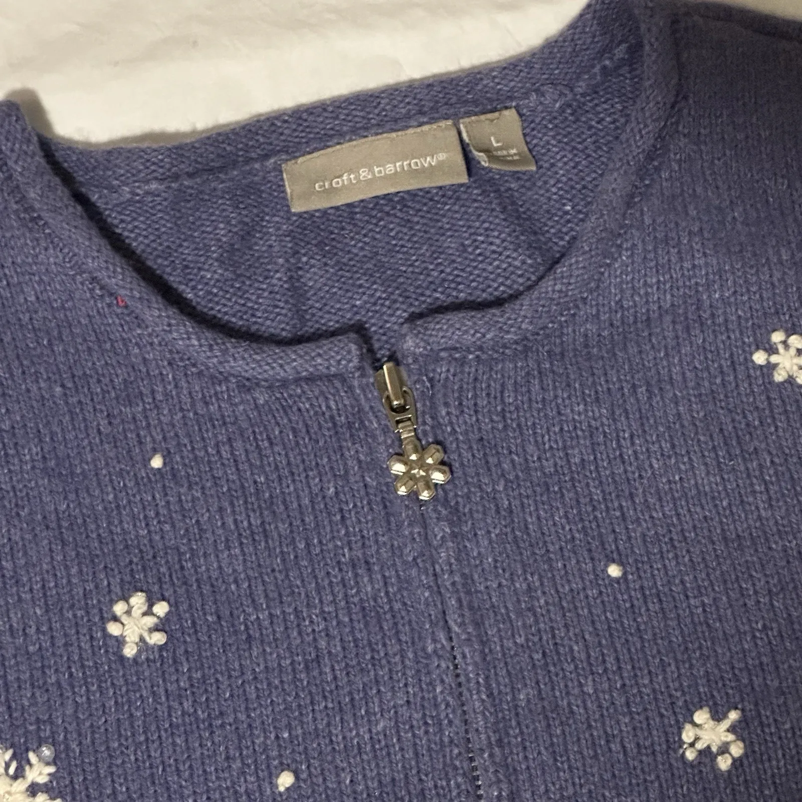 Croft & Barrow Sweater Womens Large Zip Cardigan Snowman Embroidered Christmas - Image 3