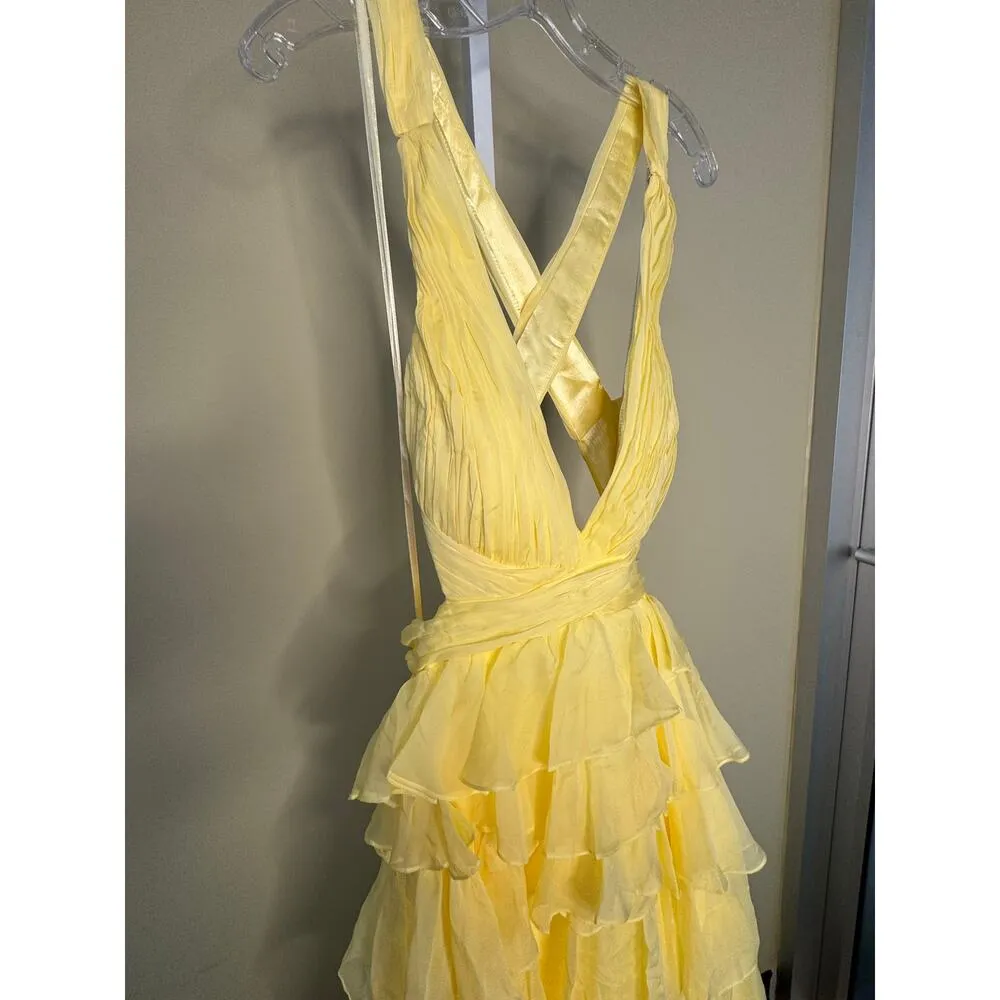 Mac Duggal NWT Chiffon Layered Cut Out Ballgown  in Lemon Size 10 - Image 9